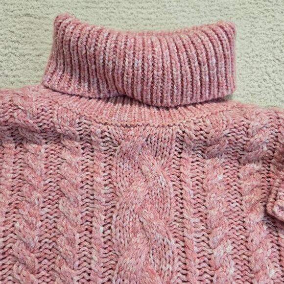 J. Crew Pink Cable Knit Turtleneck Sweater Wool Blend Women's Sz S Oversized - Picture 2 of 10